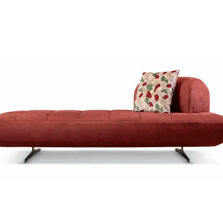 Distinguished CTS Salotti Ikon chaise lounge upholstered in plush reddish-brown textile with quilted grid and chrome metal legs