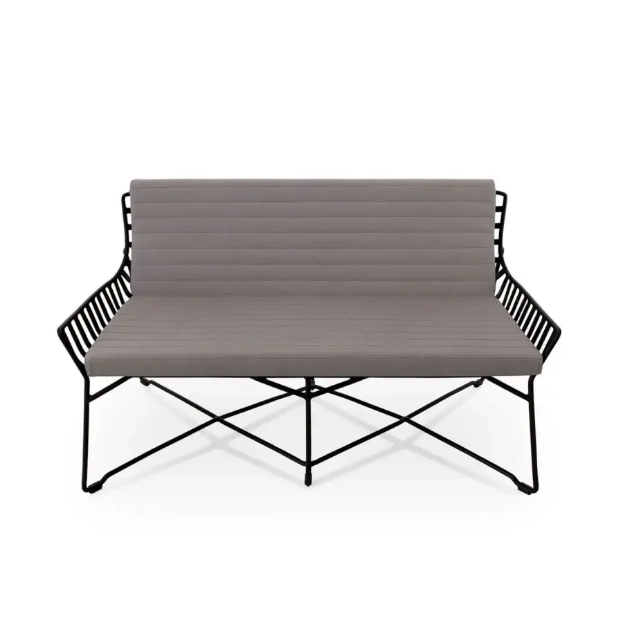 Superior Roberti Rattan Hamptons Graphics sofa in muted gray with aluminum frame and powder-treated finish