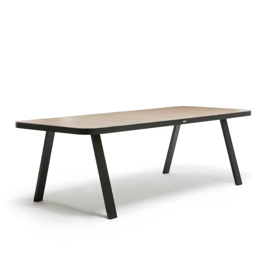 Harmonious Ethimo Swing table crafted with a sleek aluminum structure and teak slats in a matte finish