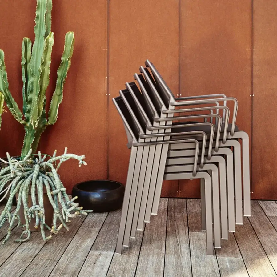 Sophisticated Roberti Rattan Samba Rio armchair built in durable aluminum with a powder-coated muted gray finish for indoor or outdoor use
