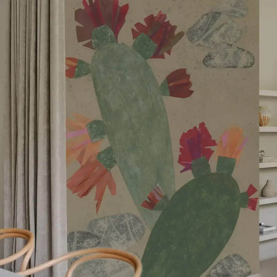 Distinguished Wall&Decò Le Gardien De Mon Jardin wallpaper in sage greens and beige tones with fabric-effect d.TW finish