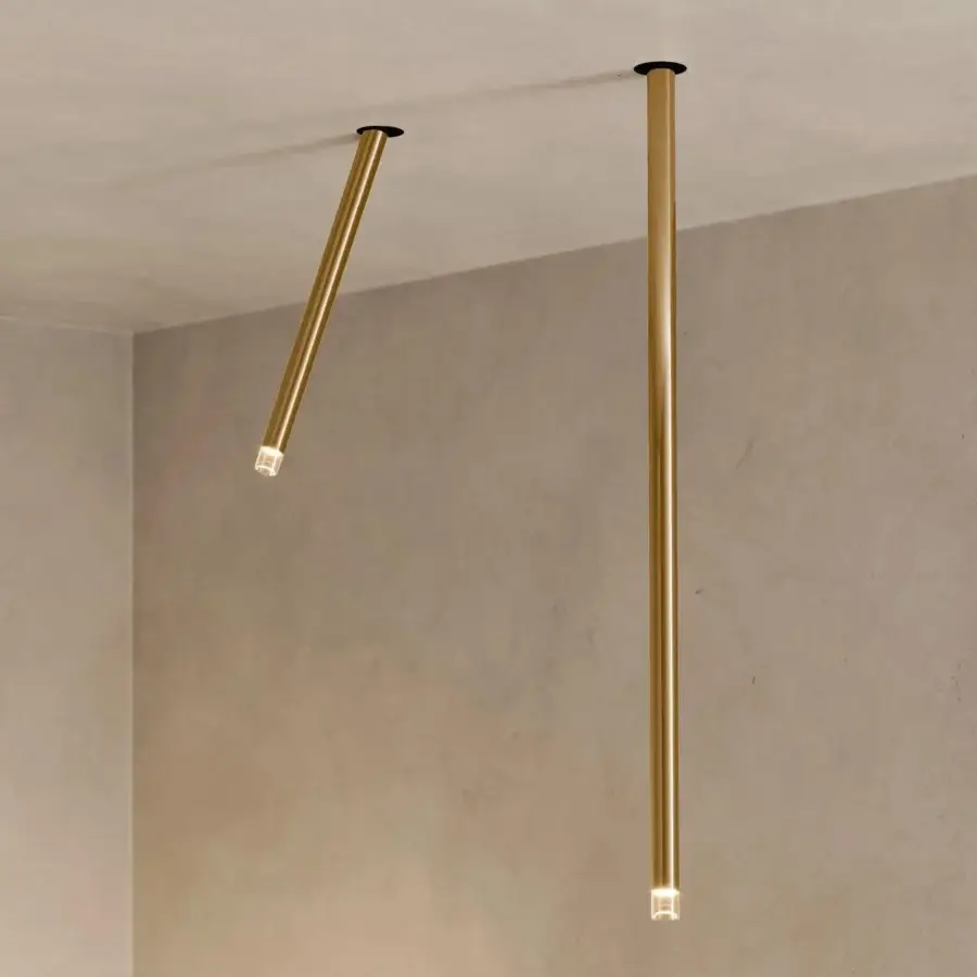 Distinguished Lodes A-Tube Nano Swing ceiling lamp crafted in metal with satin golden finish delivers focused illumination