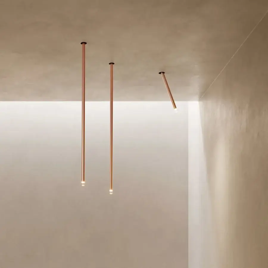 Exceptional Lodes A-Tube Nano Swing ceiling lamp crafted in metal with warm coppery satin finish