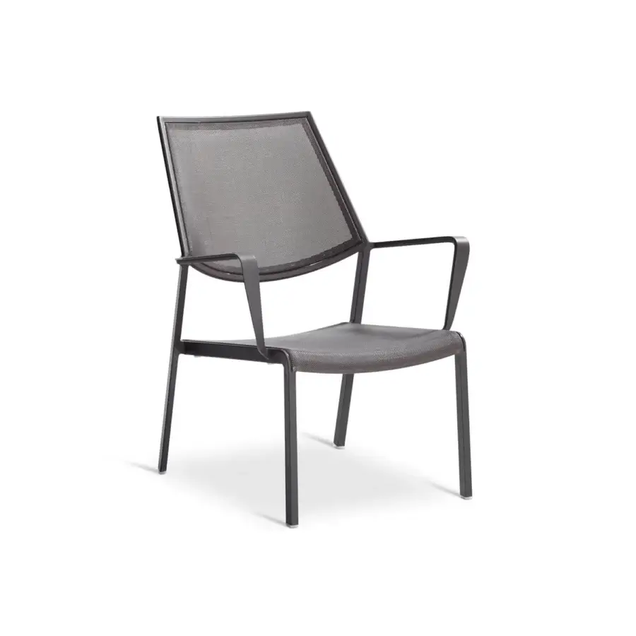Distinguished Roberti Rattan Samba Rio lounge chair crafted with dark gray powder-coated aluminum and durable textilene for modern outdoor use