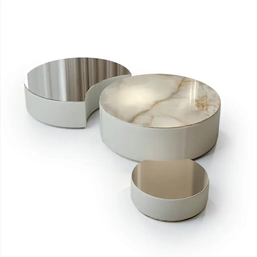 Elegant Bizzotto Italia Ikat coffee table with ceramic marble-effect tabletop and metallic silver-grey base