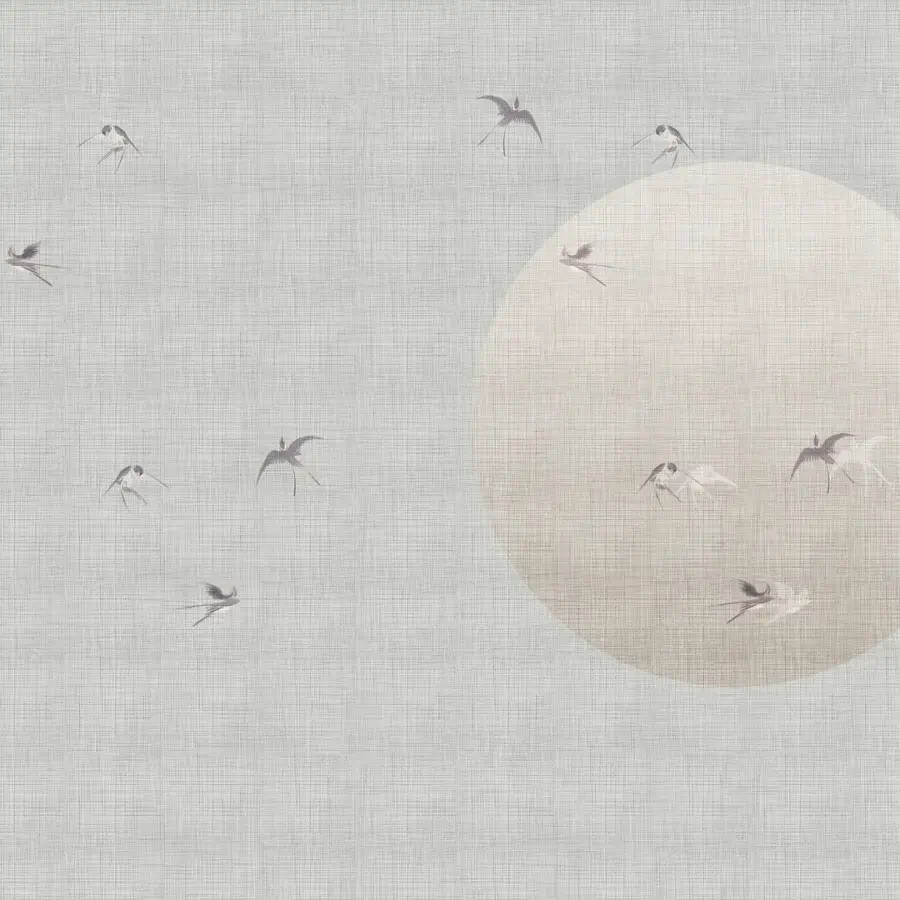 Distinguished Wall&Decò A New Day wallpaper with hand-drawn birds on textured organic bio-vinyl with a fabric-effect d.TW finish