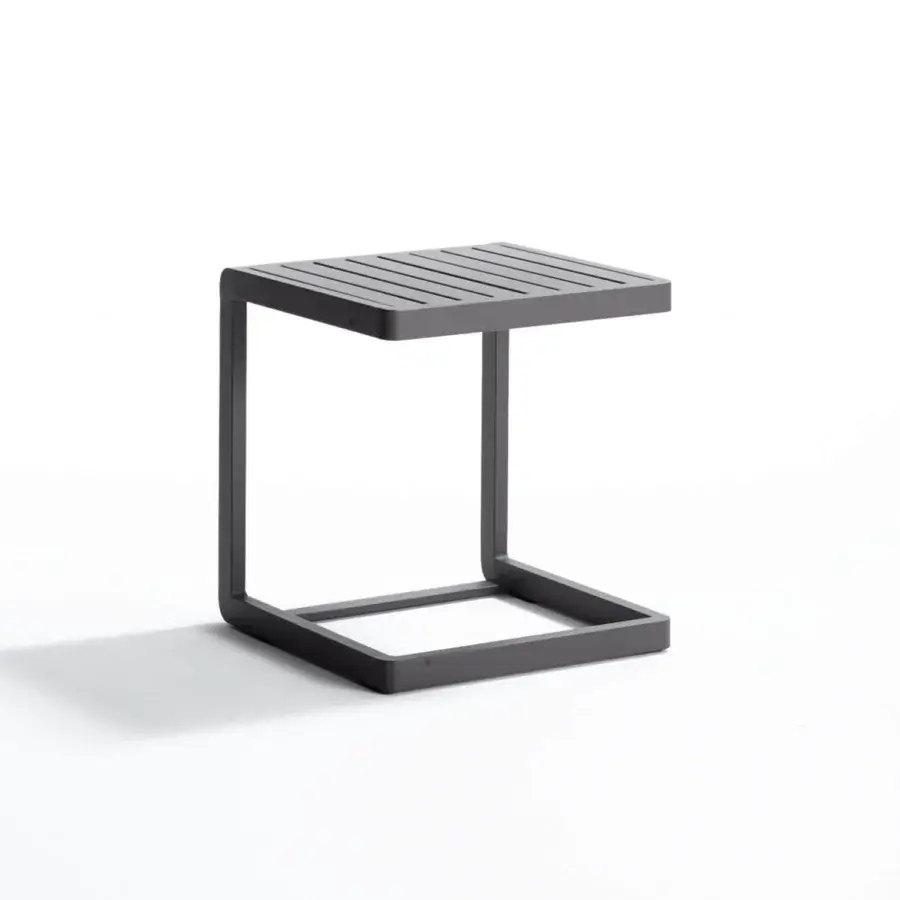 Sophisticated Roberti Rattan Samba Rio side table with aluminum slat top and dark gray powder-coated frame