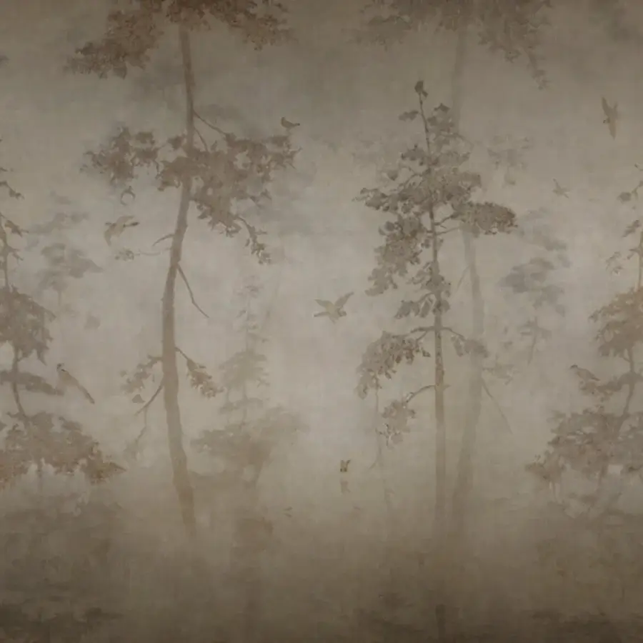 Superior Wall&Decò Charme wallpaper with a poetic woodland scene in a muted beige palette and d.TW finish