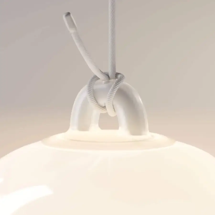 Superior Lodes Oblò Single suspension lamp in frosted glass with a silk white finish and integrated LED source