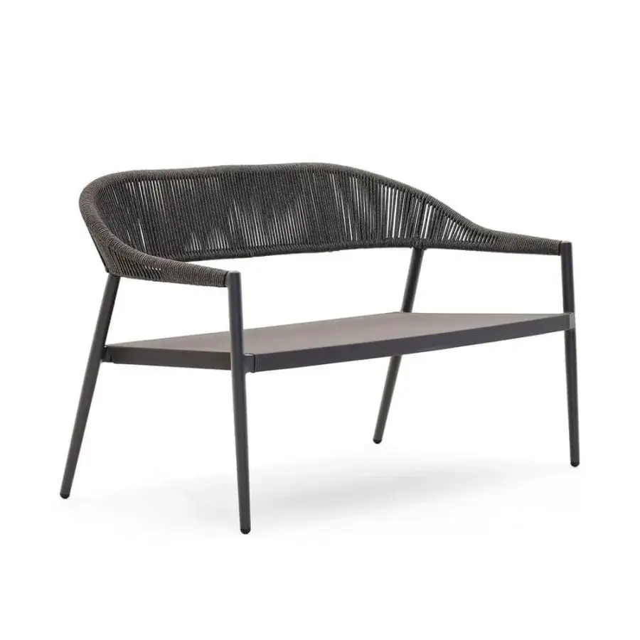 Elegant Varaschin Clever bench with powder-coated aluminum frame and durable VAR#TEX woven seat in dark gray