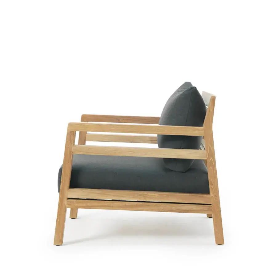 Distinguished Ethimo Costes lounge chair crafted with FSC-certified teak and comfortable dark gray textile with a pickled finish