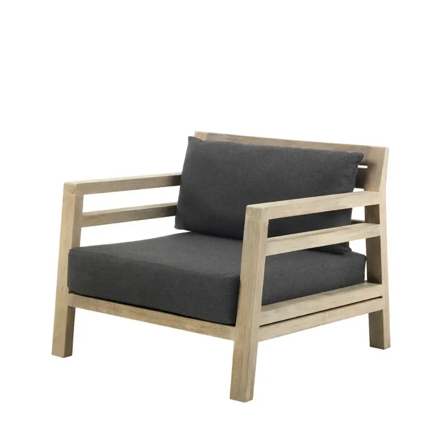 Distinguished Ethimo Costes lounge chair crafted with FSC-certified teak and dark gray cushions with a pickled finish