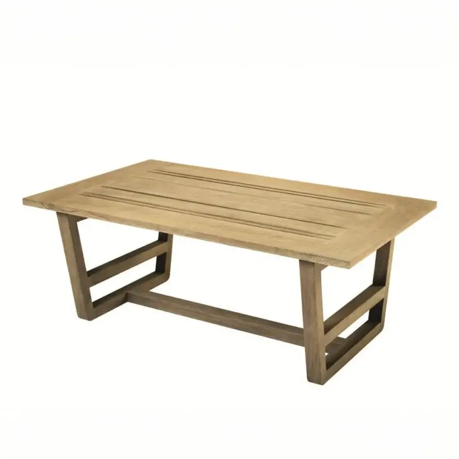 Distinguished Ethimo Costes coffee table crafted in FSC-certified natural teak wood with a charming worn pickled finish