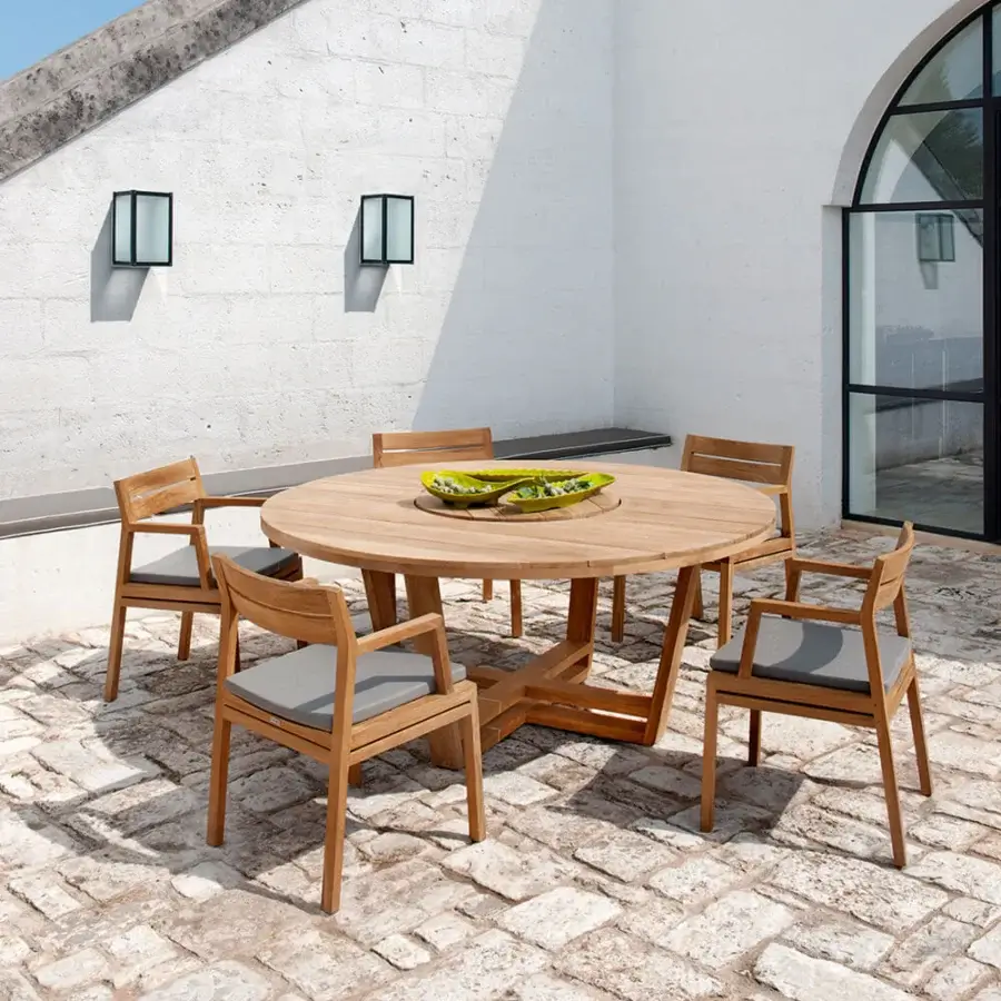 Exceptional Ethimo Costes table crafted in medium-brown FSC-certified natural teak with a smooth satin finish