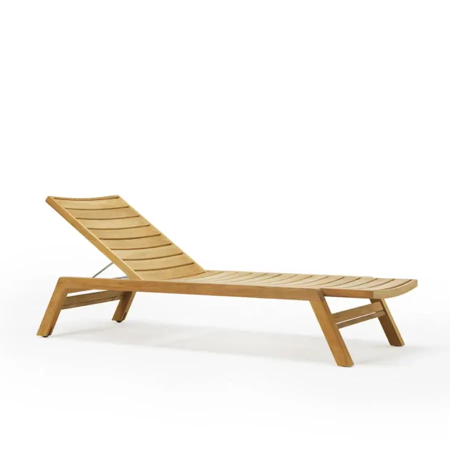 Exceptional Ethimo Costes lounger crafted with FSC-certified teak presenting a warm natural finish and smooth satin surface