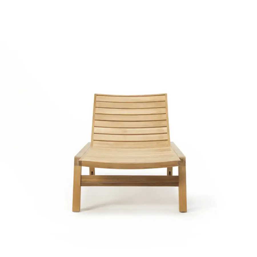 Elegant Ethimo Costes lounger crafted in FSC-certified teak wood with a warm natural satin finish
