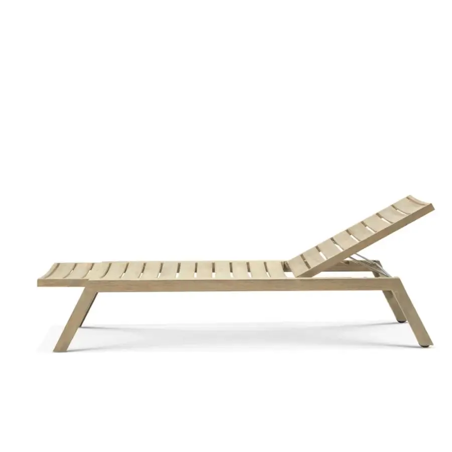 Superior Ethimo Costes lounger crafted in FSC-certified teak with a warm natural finish and adjustable backrest