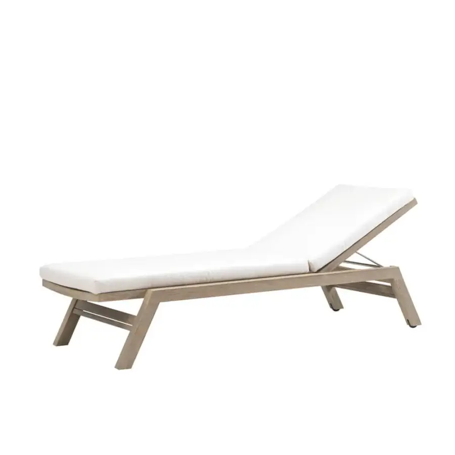 Exceptional Ethimo Costes lounger crafted in FSC-certified teak with a sophisticated pickled finish and light beige-grey wood grain