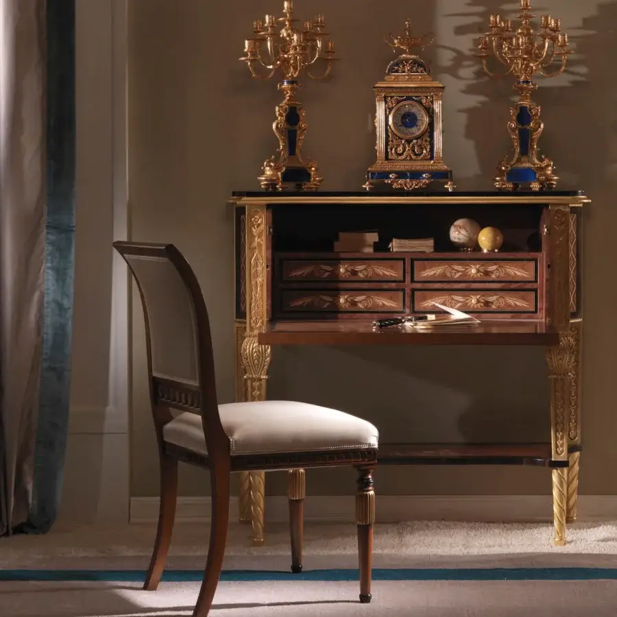 Lavish Zanaboni W015 vanity crafted with ebony, wood, copper, zinc, and brass with glossy finish