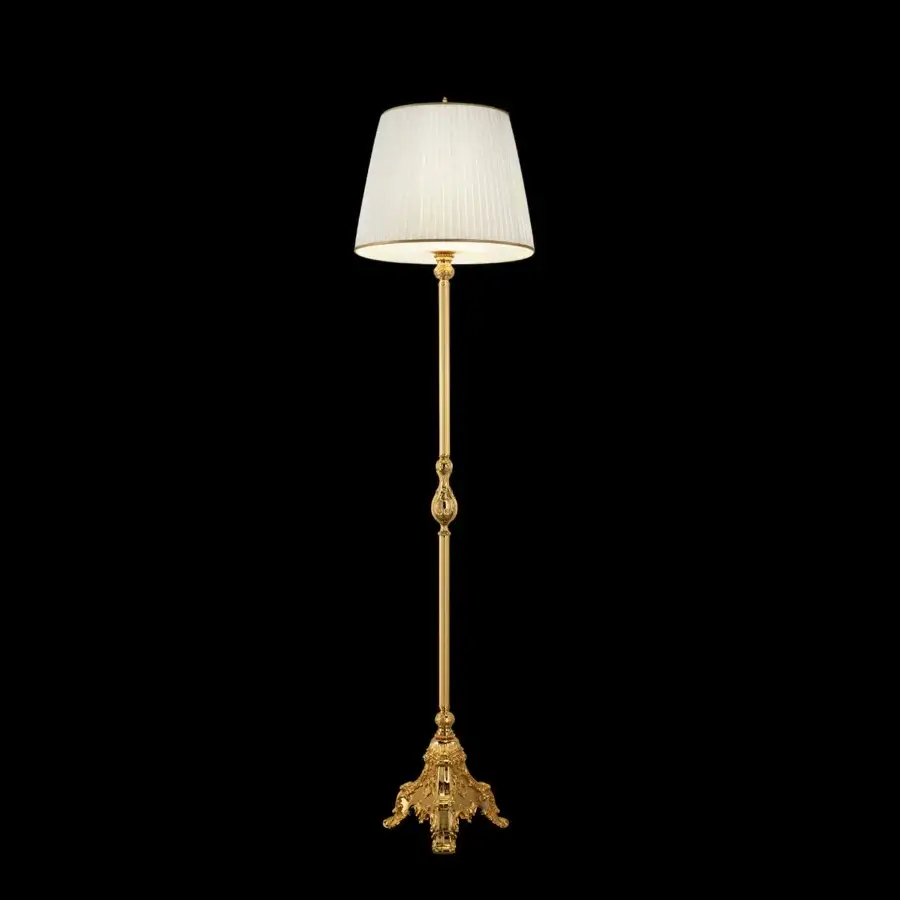 Distinguished Laudarte Gemma floor lamp crafted in bronze with luminous 24K gold plating and a cream textile lampshade