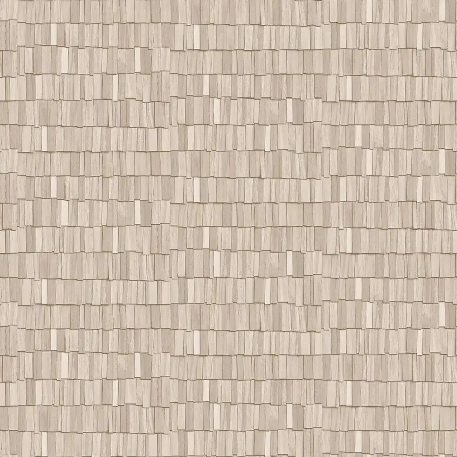 Distinguished Wall&Decò Tavillion wallpaper with textured surface mimicking light beige wooden shingles and vinyl finish