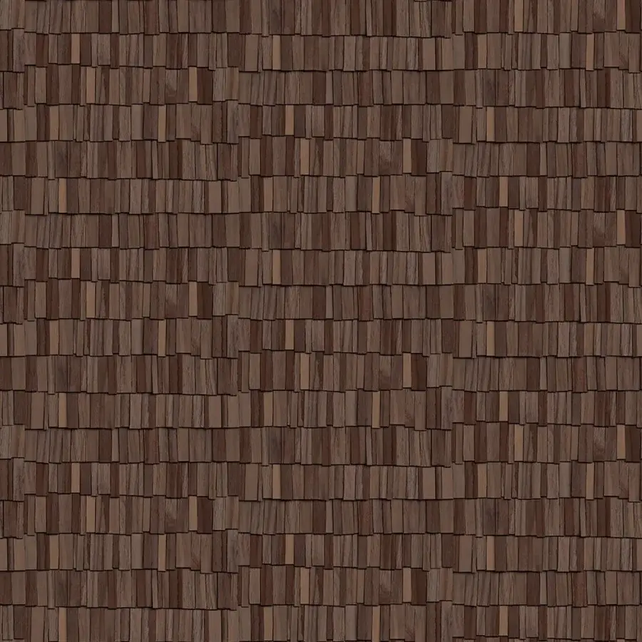 Exceptional Wall&Decò Tavillion wallpaper with three-dimensional texture replicating medium brown wood shingles and PVC coating