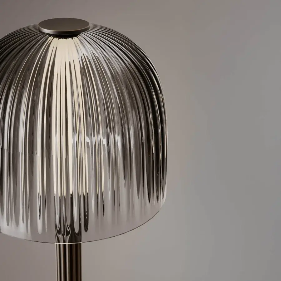 Distinctive VENICEM Augusta floor lamp with smoke gray Murano blown glass shade and dark burnished brass structure
