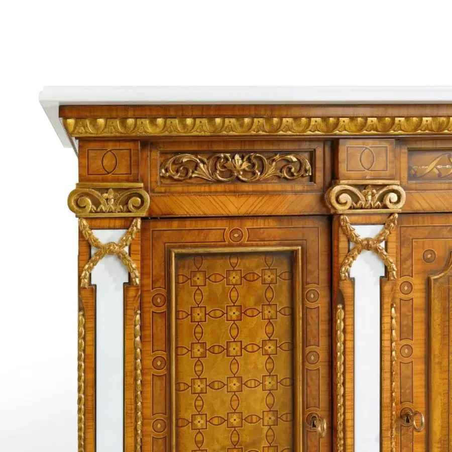 Exceptional Zanaboni W043 sideboard crafted in olive briar and white Thassos marble with a satin sheen