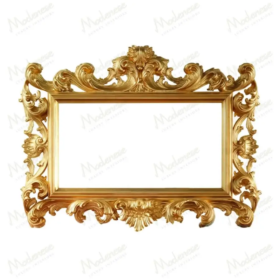 Superior Modenese Rubino Delight mirror with sculpted wooden frame and warm gold finish inspired by classic styles