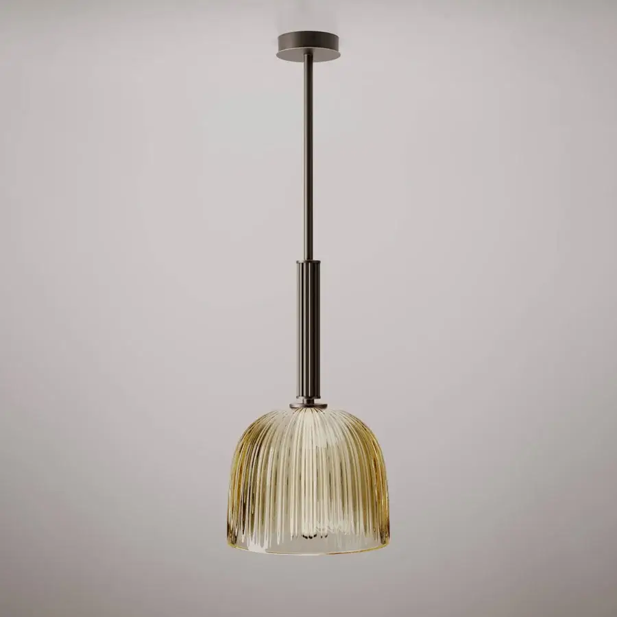 Captivating VENICEM Augusta suspension lamp with smoke gray Murano blown glass and brass rod crafted with integrated Strip LED lighting