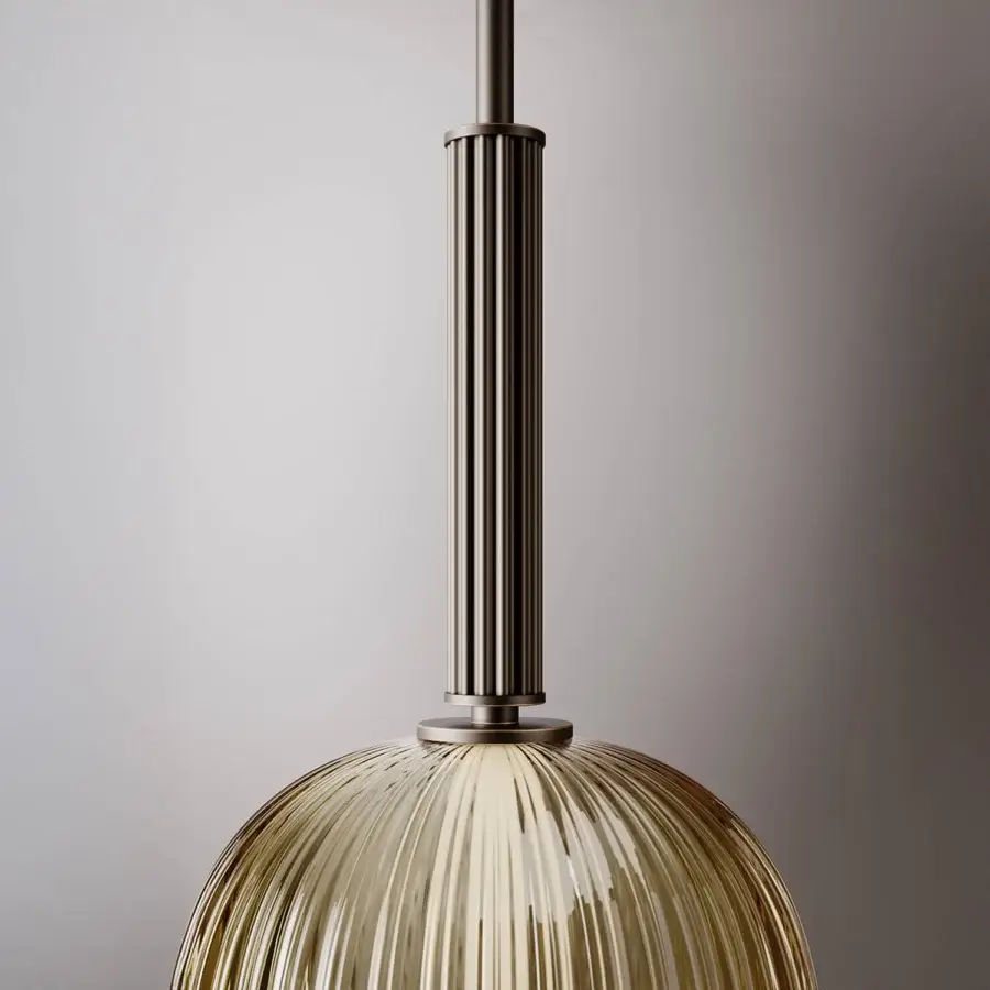 Exclusive VENICEM Augusta suspension lamp with textured Murano blown glass and brassy gold finish