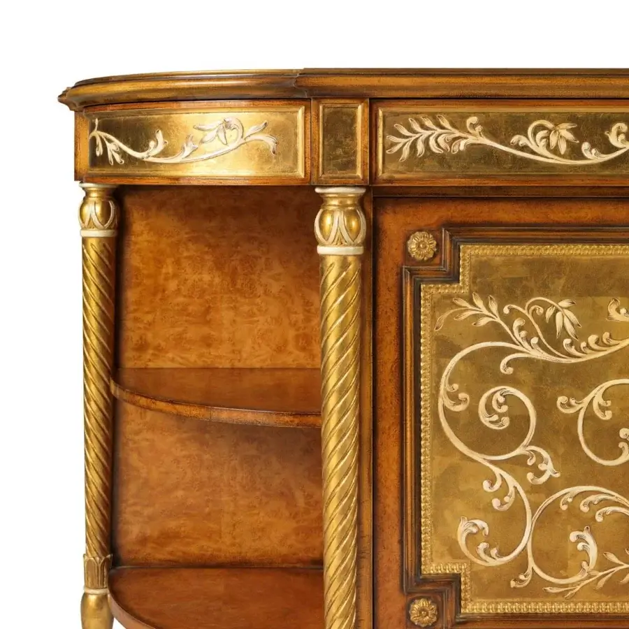 Lavish Zanaboni B/3750 sideboard crafted in briarwood with gold leaf accents and glossy polish