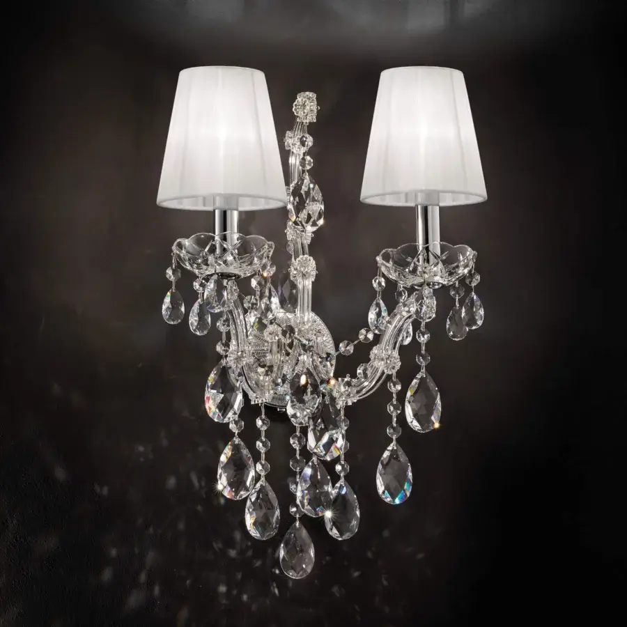 Exquisite Laudarte Celeste wall lamp handcrafted in Italy with palladium plated structure and sparkling Asfour crystal components