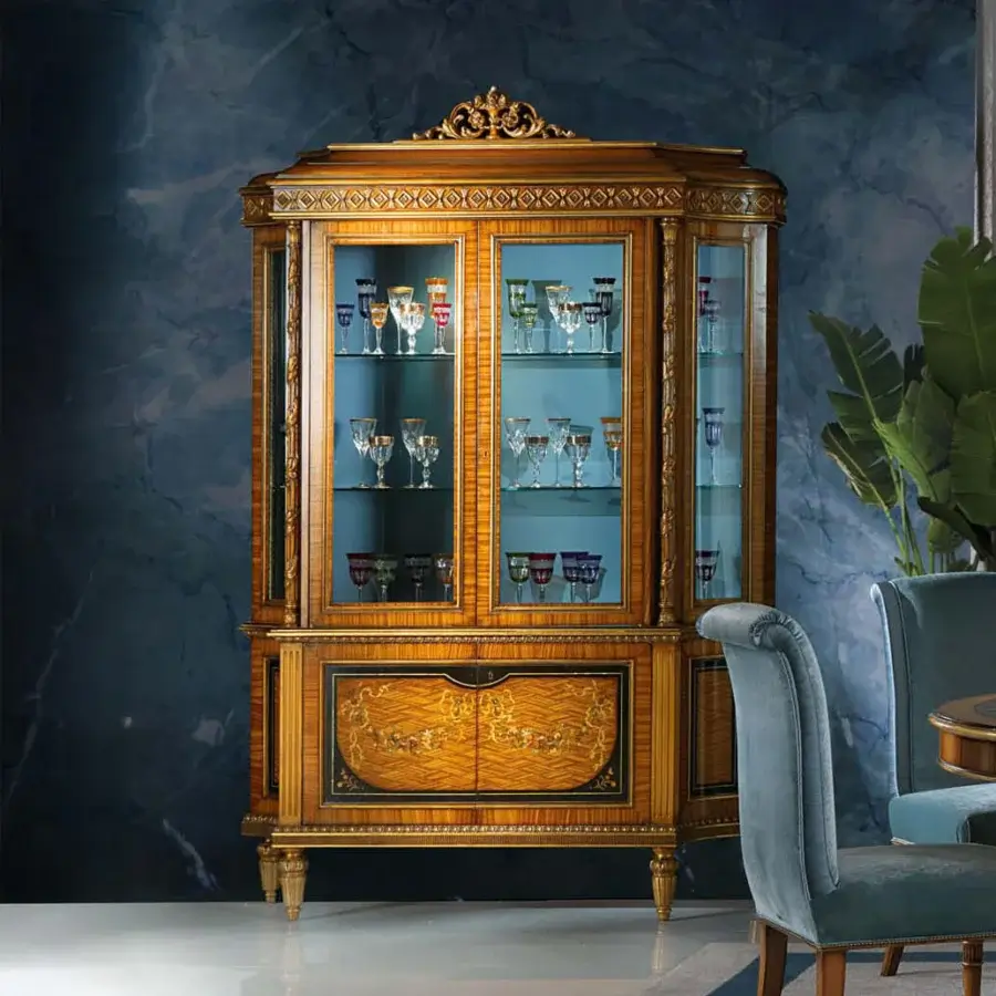 Exquisite Zanaboni B/5142 cupboard crafted from citronnier and ebony wood with mother-of-pearl inlays and glossy finish