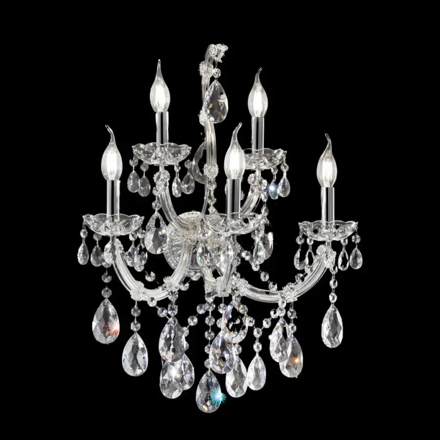 Elegant Laudarte Syrma wall lamp crafted in palladium plated structure with clear Asfour crystal pendants and silver finish