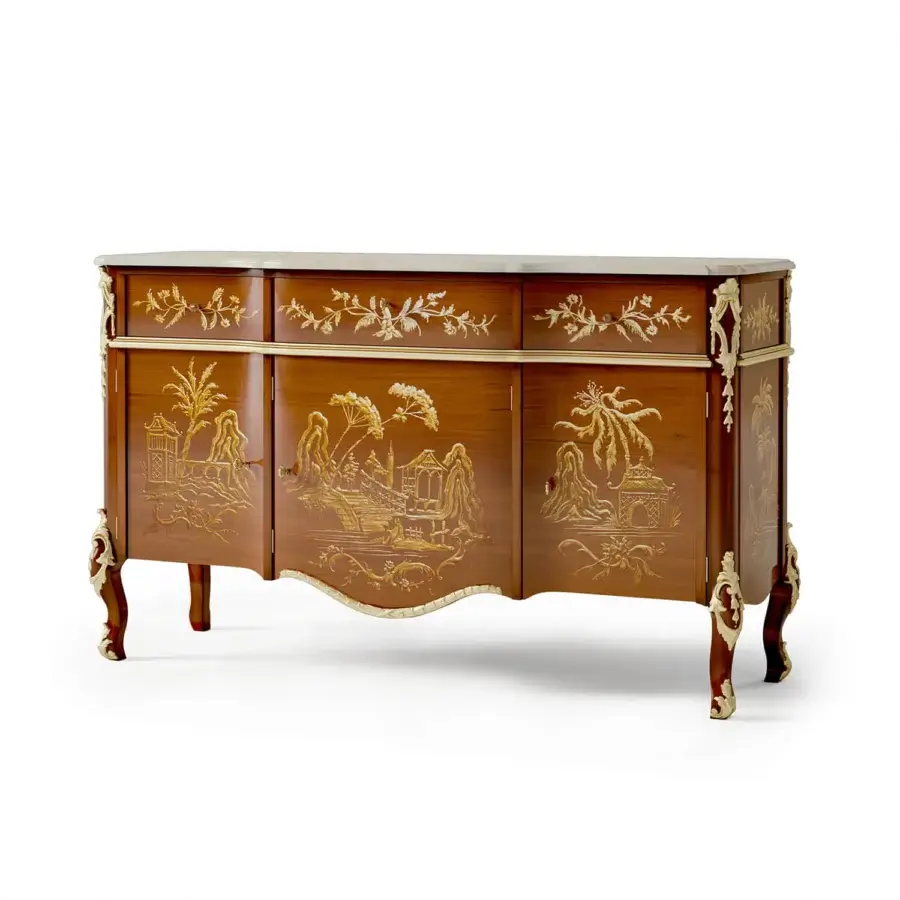 Exquisite Zanaboni B/4630 sideboard crafted in warm brown with silver decorations and satin finish