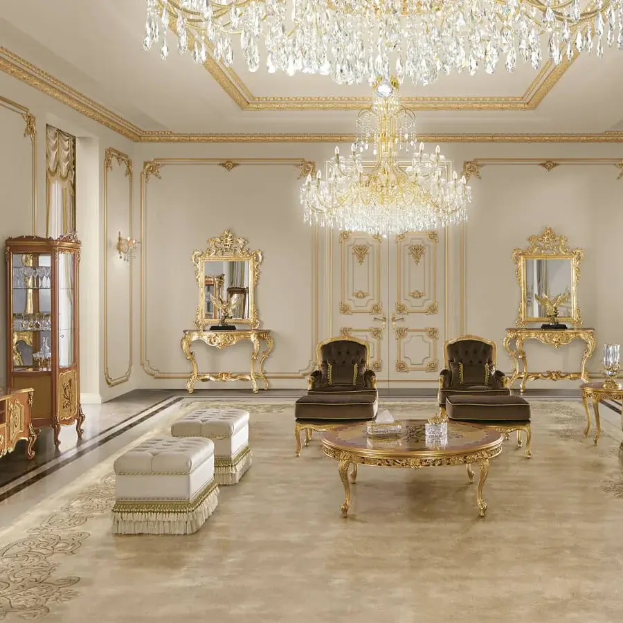 Distinguished Modenese Royal Blend console crafted in Italy with ornate floral motifs and a luxurious gold finish