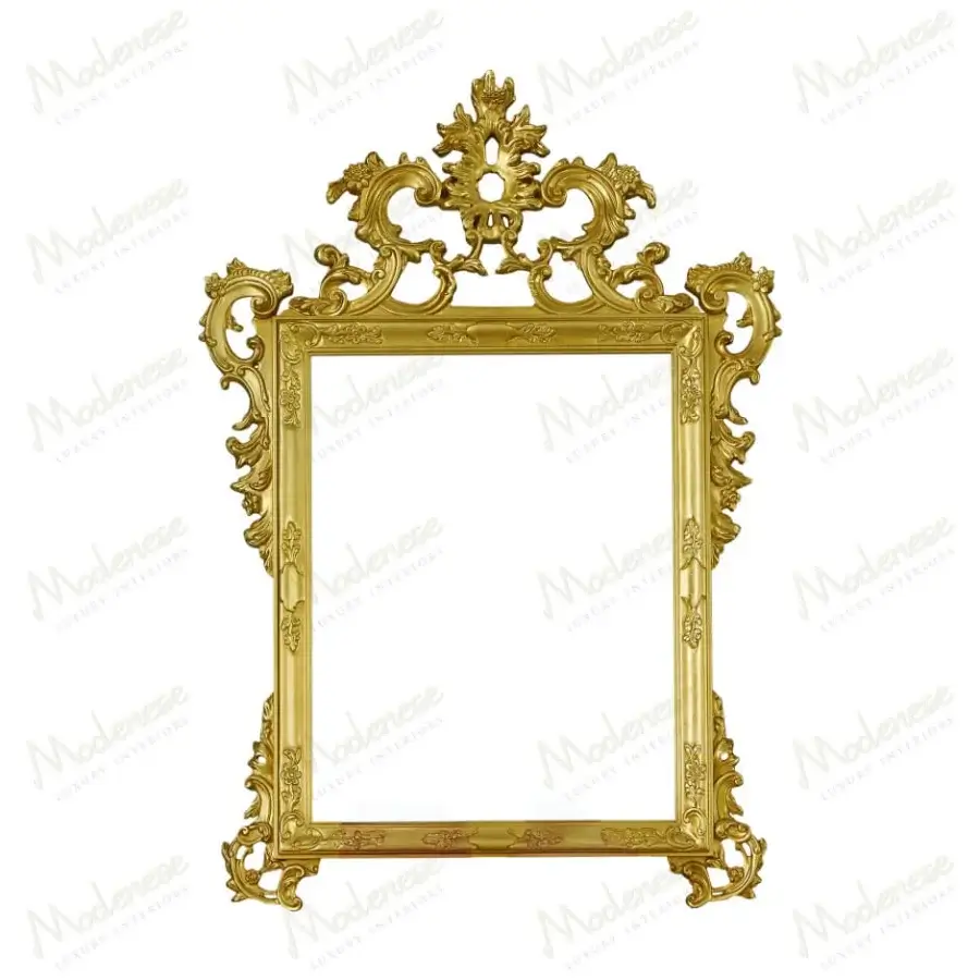 Lavish Modenese Royal Blend mirror crafted in Italy with gilded wood and sculpted floral motifs