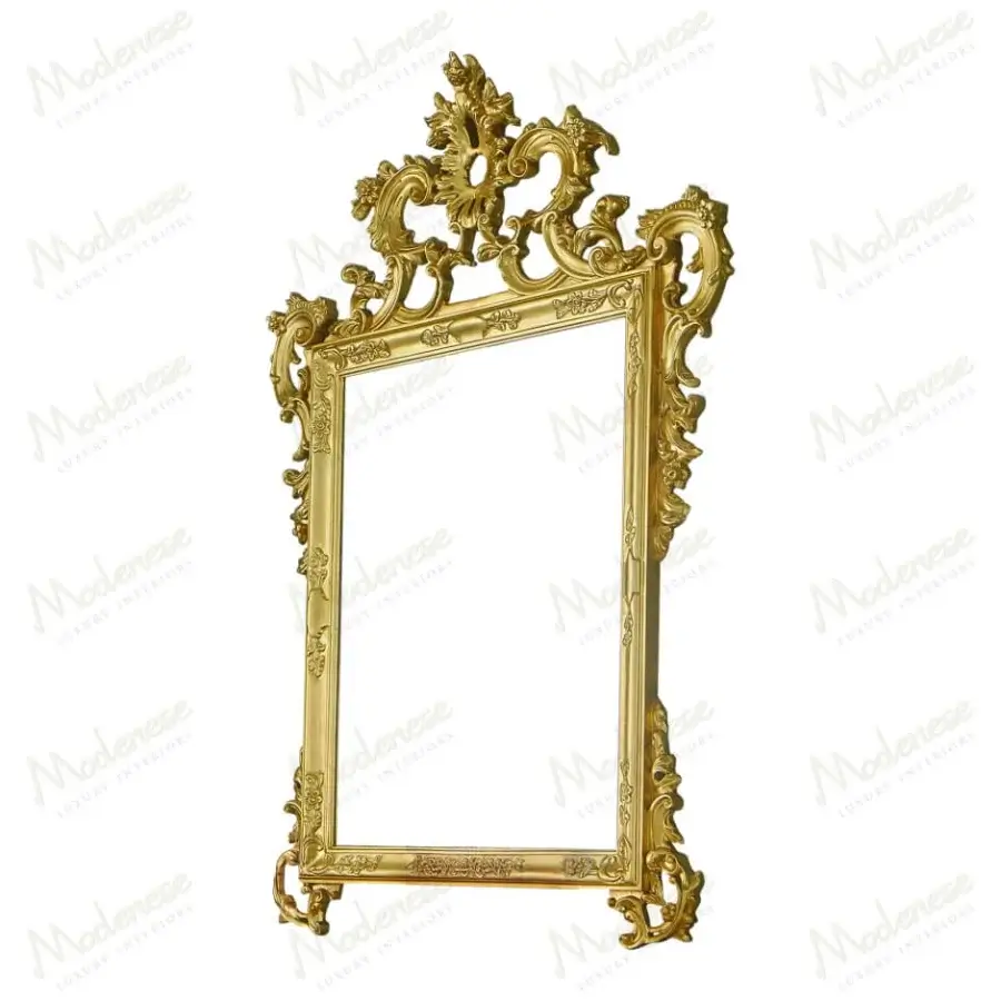 Distinguished Modenese Royal Blend mirror handcrafted in Italy with ornate wood and gold finish