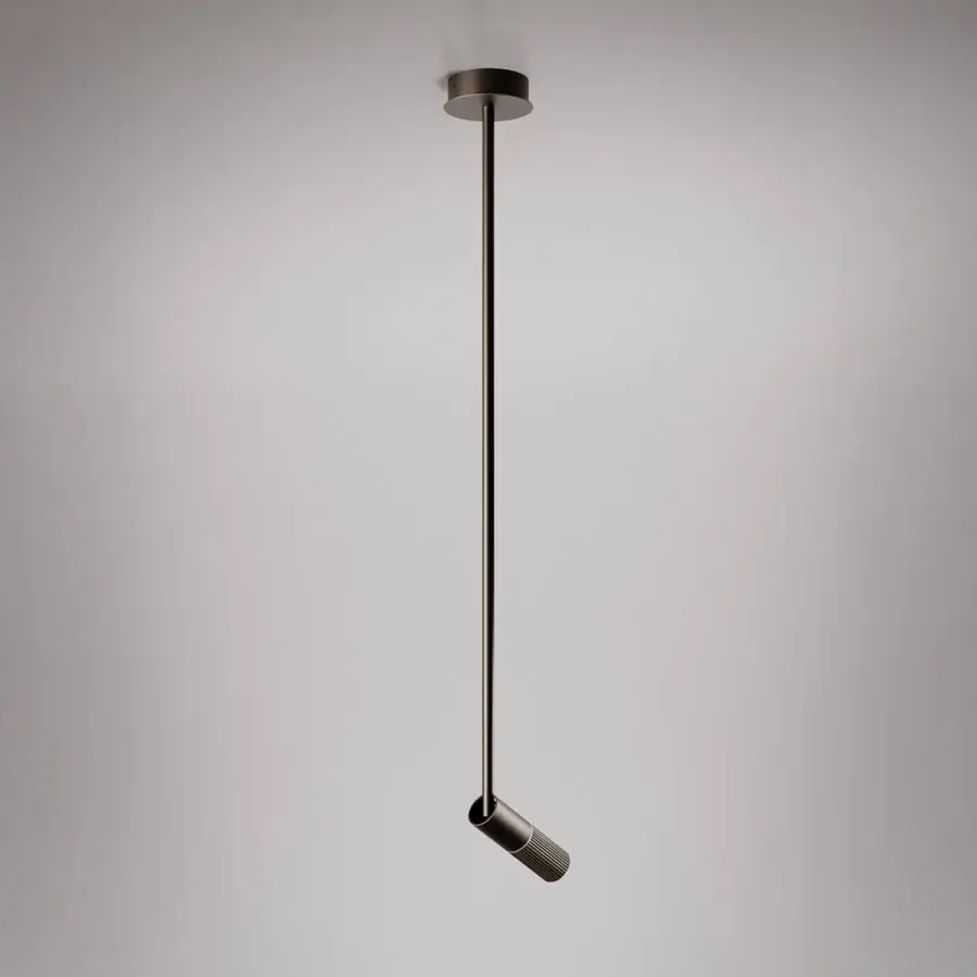 Superior VENICEM Beak suspension lamp crafted in burnished brass with a muted gray matte finish