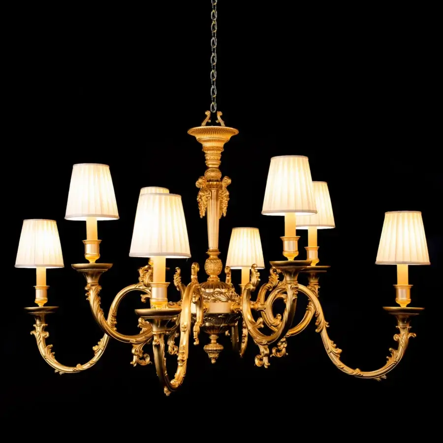 Exquisite Laudarte Iperione chandelier handcrafted in bronze with radiant 24K ancient gold plating and eighteen lights