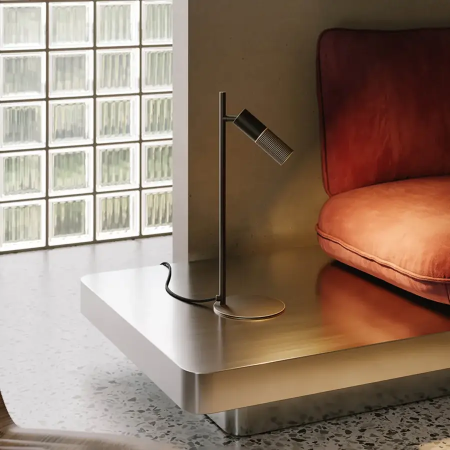 Luxury VENICEM Beak table lamp crafted in Italy with adjustable cylindrical head and burnished brass finish