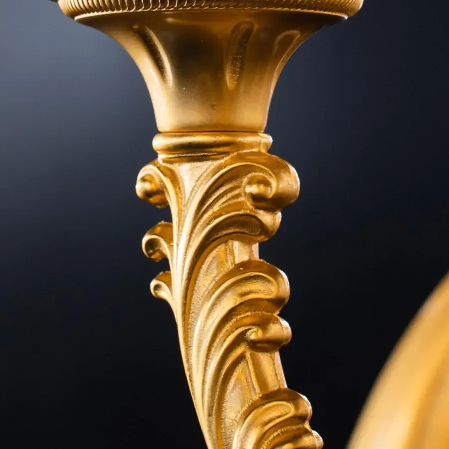 Elegant Laudarte Venus chandelier crafted in bronze with radiant 24K ancient gold plating and curvilinear lines