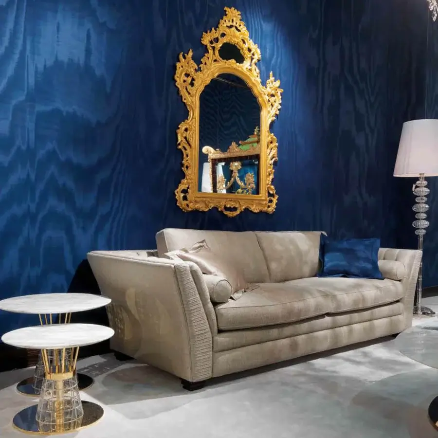 Distinguished Zanaboni Amalfi sofa with subtly textured beige upholstery and piped edging detail crafted in solid wood