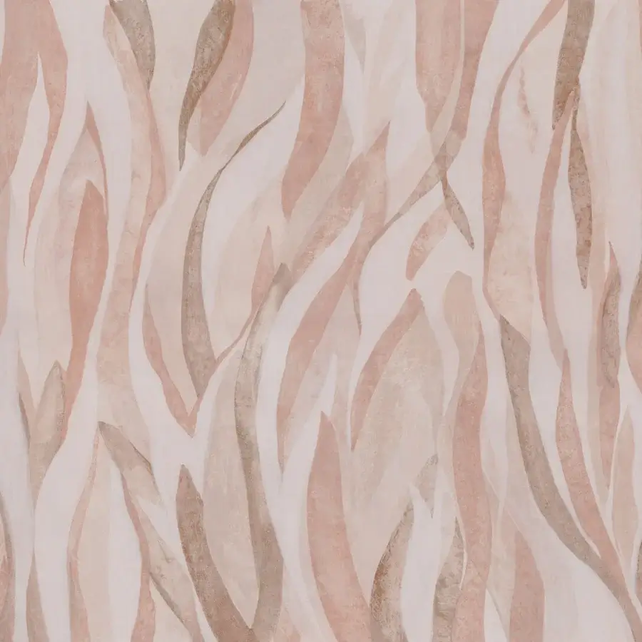 Superior Wall&Decò Majestic Kelp wallpaper with flowing flame-like forms in pale rose and beige tones and a subtle matte finish
