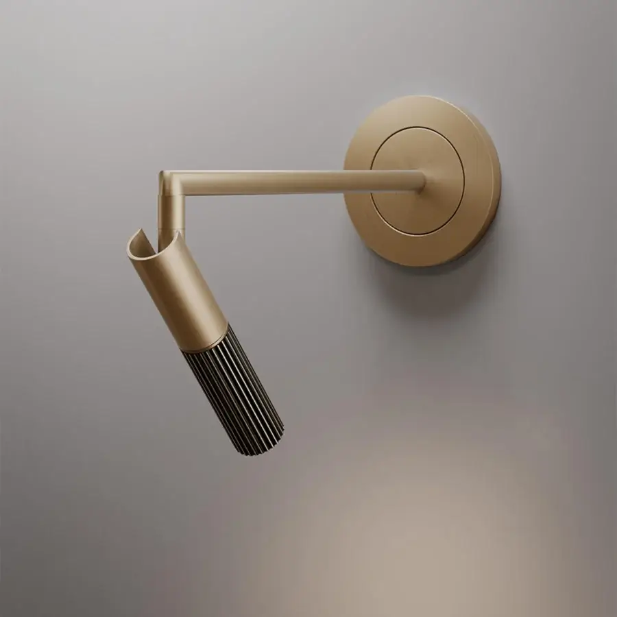 Distinguished VENICEM Beak Picture Lamp wall fixture crafted in burnished brass with articulated arm and refined knurled detailing