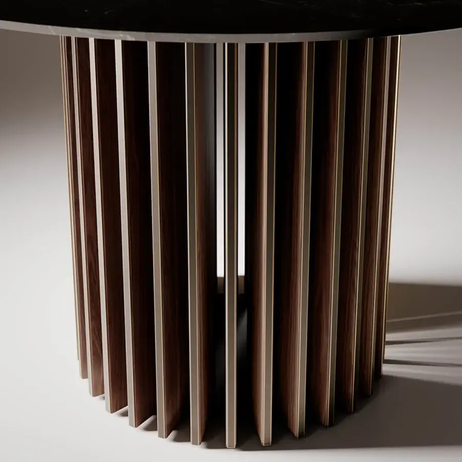Exceptional VENICEM Blade table with a Canaletto walnut base and sophisticated marble tabletop in satin wood finish