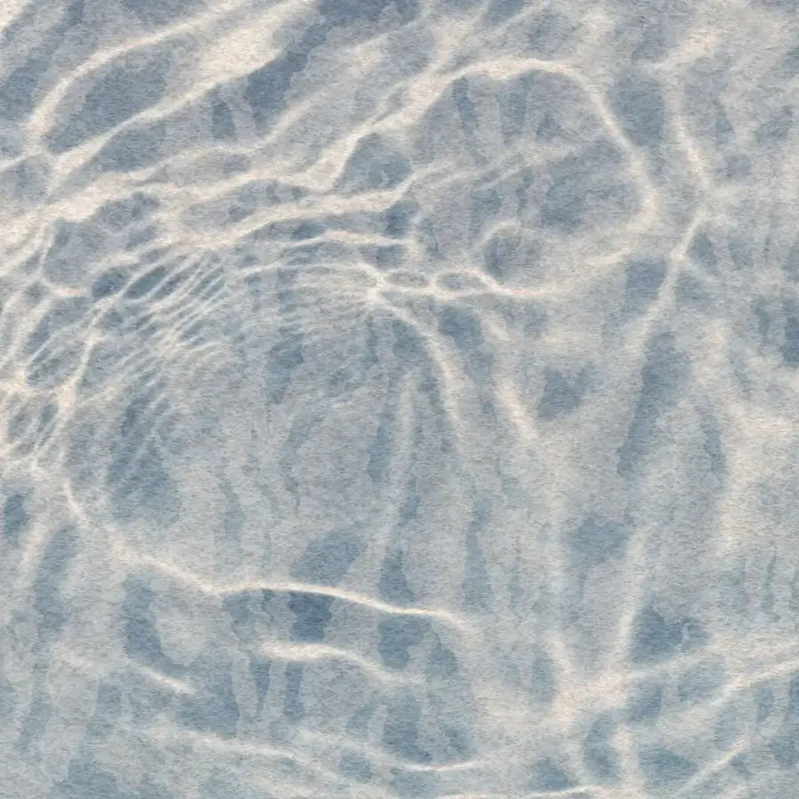 Exceptional Wall&Decò Reflex wallpaper presents a fluid abstract pattern in calming blue and beige tones with a water-based resin finish