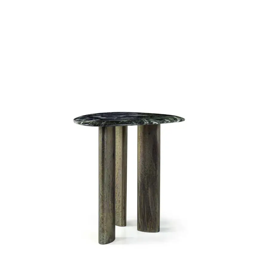 Harmonious Borzalino Egeo coffee table with dark marble top displaying green veining and matte wooden legs crafted in Italy