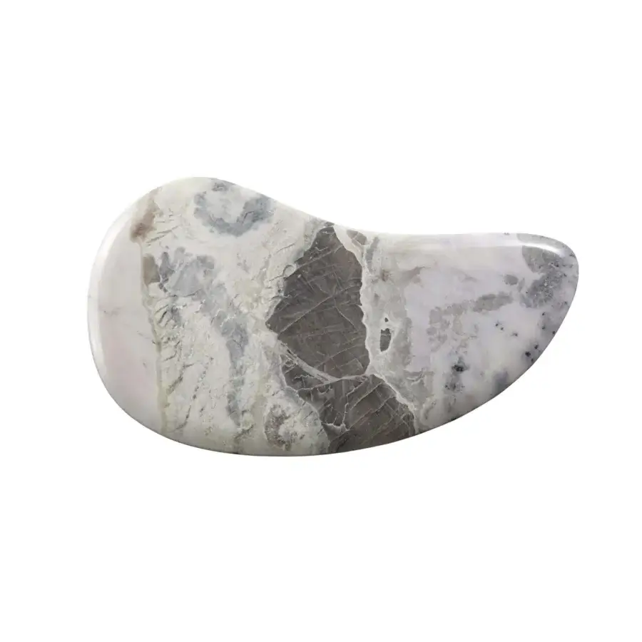 Distinguished Borzalino Egeo coffee table with organically shaped white marble and flowing gray veining in a matte textured finish